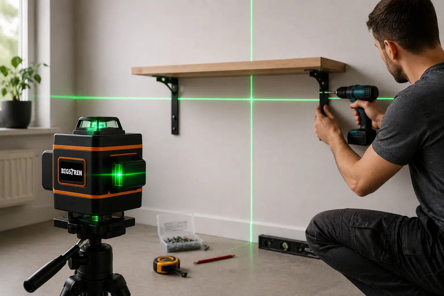 4D krydslaser med 360 grader gr�n laser til pr�cis opm�ling.