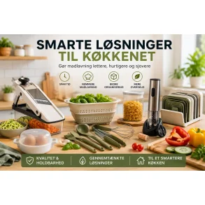 Smarte l�sninger til k�kkenet med praktiske k�kkenredskaber, organisering, pladsbesparende opbevaring og funktionelle l�sninger til nemmere madlavning i hverdagen