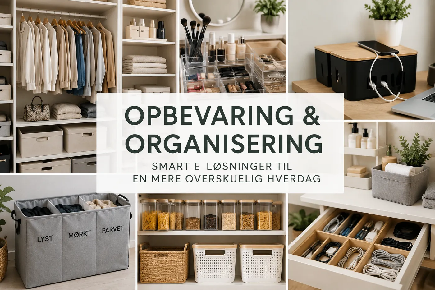 Smart opbevaring og organisering i hjemmet med garderobel�sninger, makeup organizer, kabelstyring og pladsbesparende opbevaringsl�sninger til hverdagen.