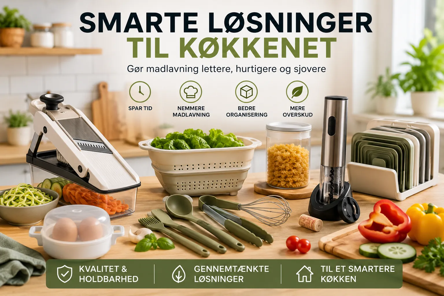 Smarte l�sninger til k�kkenet med praktiske k�kkenredskaber, organisering, pladsbesparende opbevaring og funktionelle l�sninger til nemmere madlavning i hverdagen