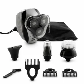 5-i-1 barbermaskine p� hvid baggrund med tilbeh�r &ndash; multifunktionel trimmer til sk�g, n�se og ansigt