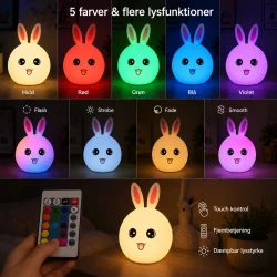 RGB lampe med farveskift og touch funktion vist i flere lysfarver