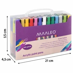Akryltusser i opbevaringsetui med angivne m�l p� 21 cm i bredden, 15 cm i h�jden og 4,5 cm i dybden.
