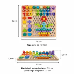 Alt: Aktivitetsbr�t i tr� med tal, former og perler m�l og dimensioner