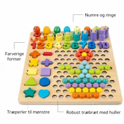 Alt: Aktivitetsbr�t i tr� med tal, former og perler funktioner infografik