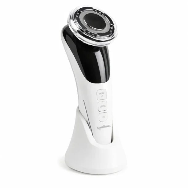EMS ansigtsmassageapparat med LED lys og varmefunktion p� hvid baggrund