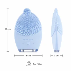 Dimensionsgrafik af ansigtsmassage apparat med m�l til hudpleje og daglig ansigtsrens