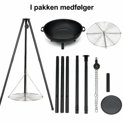 B�lsted med grill, h�ngende grillrist, b�lsk�l, k�der og medf�lgende dele