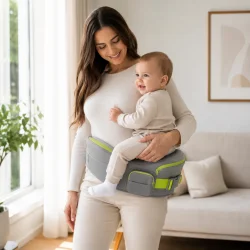 Baby b�resele med mor og barn i moderne hjemmemilj� med bred siddeflade