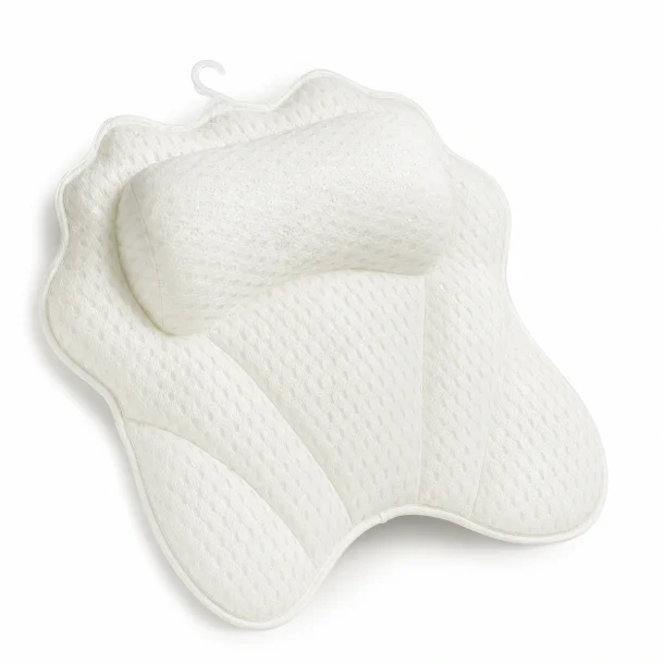 Hvid ergonomisk badekarspude med nakkest�tte og bl�d polstring