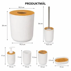 Badev�relsess�t med produktm�l p� affaldsspand, toiletb�rste, s�bedispenser, krus, tandb�rsteholder og s�besk�l