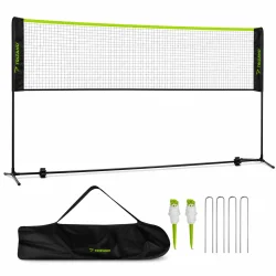 Badminton net til haven med justerbar h�jde og stabil st�lramme p� hvid baggrund