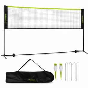 Badminton net til haven med justerbar h�jde og stabil st�lramme p� hvid baggrund