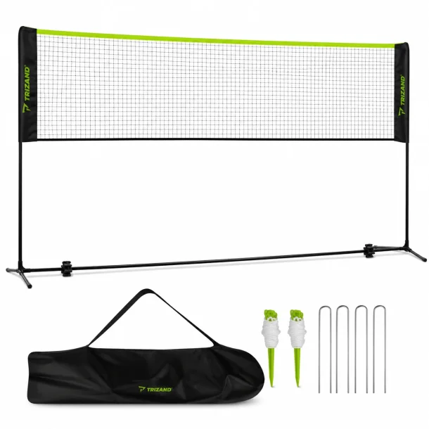 Badminton net til haven med justerbar h�jde og stabil st�lramme p� hvid baggrund