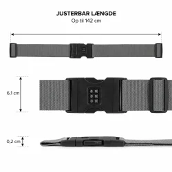 Bagagestrop med m�l 142 cm l�ngde, 6,1 cm bredde og 0,2 cm tykkelse