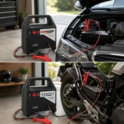 Batterioplader 12V 6A til bil og motorcykel brugt i garage til opladning af bilbatteri og motorcykelbatteri