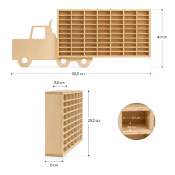 Bil hylde b�rn i tr� med mange rum m�l og dimensioner vist grafisk