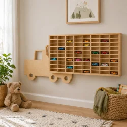 Bil hylde b�rn i tr� med mange rum i moderne minimalistisk indretning