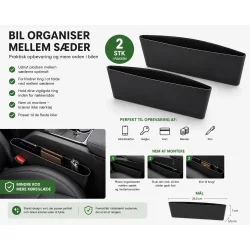 Bil organiser mellem s�der infografik der viser funktion, montering og opbevaring i bilen