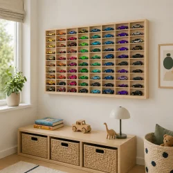Bilhylde til leget�jsbiler i tr� med 80 rum placeret i minimalistisk indretning 