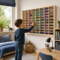 Bilhylde til leget�jsbiler i tr� med 80 rum brugt i moderne b�rnev�relse med naturligt lys 
