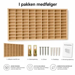 Bilhylde til leget�jsbiler i tr� med 80 rum med indhold af pakke og monteringsdele 