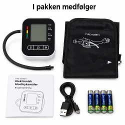 Blodtryksm�ler overarm med tilbeh�r og indhold i pakken
