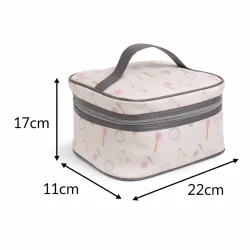 B�rne makeup og fris�r s�t i tr� med taske med m�l og dimensioner vist