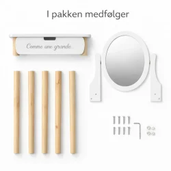 B�rne sminkebord med spejl og skuffe med dele inkluderet i pakken