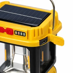 Camping lampe med solcelle og 5 lysfunktioner close-up af solpanel og detaljer