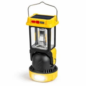 Camping lampe med solcelle og 5 lysfunktioner p� hvid baggrund