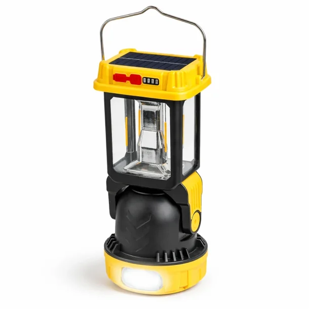 Camping lampe med solcelle og 5 lysfunktioner p� hvid baggrund