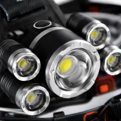 Genopladelig pandelampe med 5 x Cree T6 LED makro close-up af LED detaljer