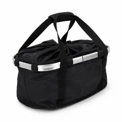 Cykelkurv foran 24L i sort polyester med metalramme p� hvid baggrund