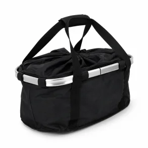 Cykelkurv foran 24L i sort polyester med metalramme p� hvid baggrund