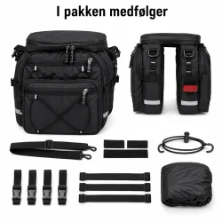 Cykeltaske bagageb�rer 2-i-1 med indhold og tilbeh�r i pakken 