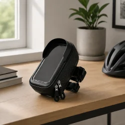 Vandt�t cykeltaske med mobilholder til styr i minimalistisk milj�