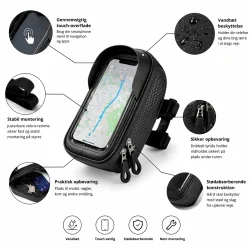 Vandt�t cykeltaske med mobilholder til styr infografik med funktioner