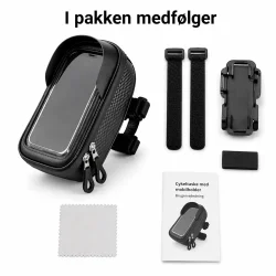 Vandt�t cykeltaske med mobilholder til styr med indhold i pakken