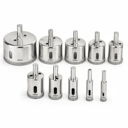 Diamant kopbor & hulbor s�t til fliser og porcel�n med 10 st�rrelser fra 6-68 mm p� hvid baggrund