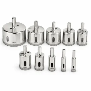 Diamant kopbor & hulbor s�t til fliser og porcel�n med 10 st�rrelser fra 6-68 mm p� hvid baggrund