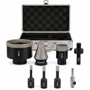 Makro detaljebillede af diamantbor til fliser og porcel�n med vakuumloddede diamantsegmenter