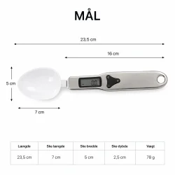 Digital m�leske med LCD med m�l og dimensioner illustreret