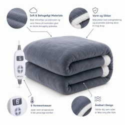 El-t�ppe i gr� fleece med 6 varmeniveauer og temperaturkontrol