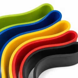 Elastikb�nd med forskellige modstandsniveauer til styrketr�ning, genoptr�ning og funktionel tr�ning