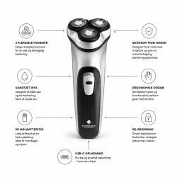 Tr�dl�s barbermaskine med lang batteritid og v�d t�r barbering
