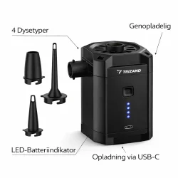 elektrisk luftpumpe batteridrevet til luftmadras infografik med funktioner