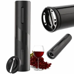 Elektrisk proptr�kker til vin med foliesk�rer vist som komplet produkts�t med vin�bner og vintilbeh�r