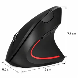Vertikal mus med angivne m�l p� 12 cm i l�ngden, 6,5 cm i bredden og 7,5 cm i h�jden.