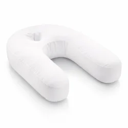 Ergonomisk U-formet kropspude p� hvid baggrund til bedre s�vn og st�tte af ryg, nakke og ben